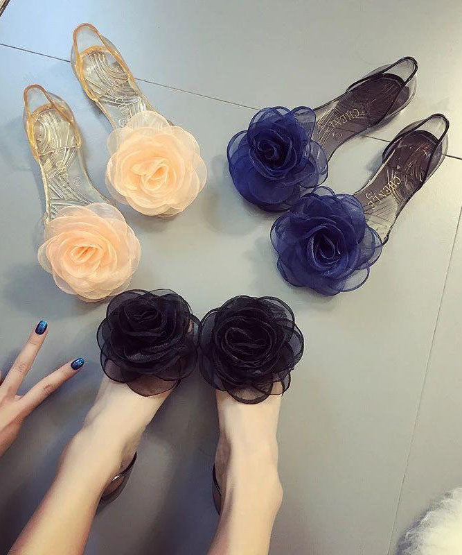 Comfortable Black Clear Flat Sandals Peep Toe Splicing