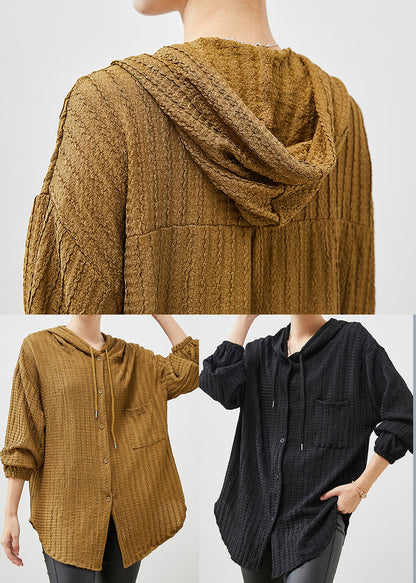 Yellow Hooded Cotton Blouses Spring
