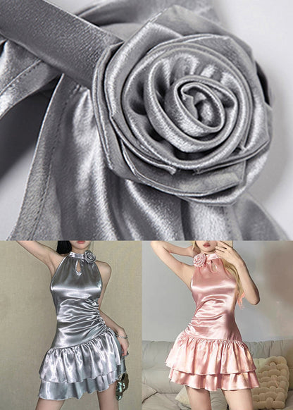Pink Wrinkled Mini Dresses Sleeveless