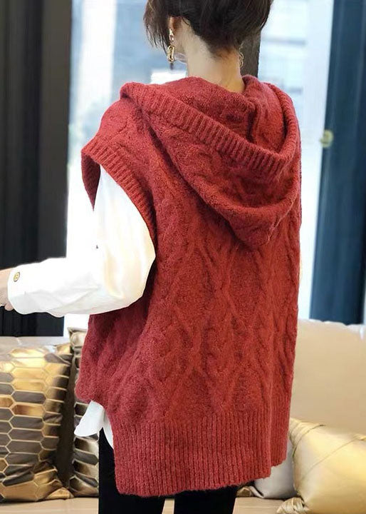 Organic Red Hooded Zippered Fall Knit Vest