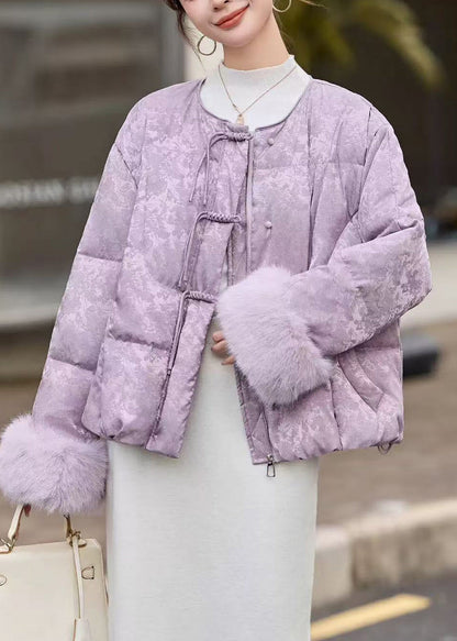 Lavender Chinese Button Jacquard Duck Down Down Coat Winter