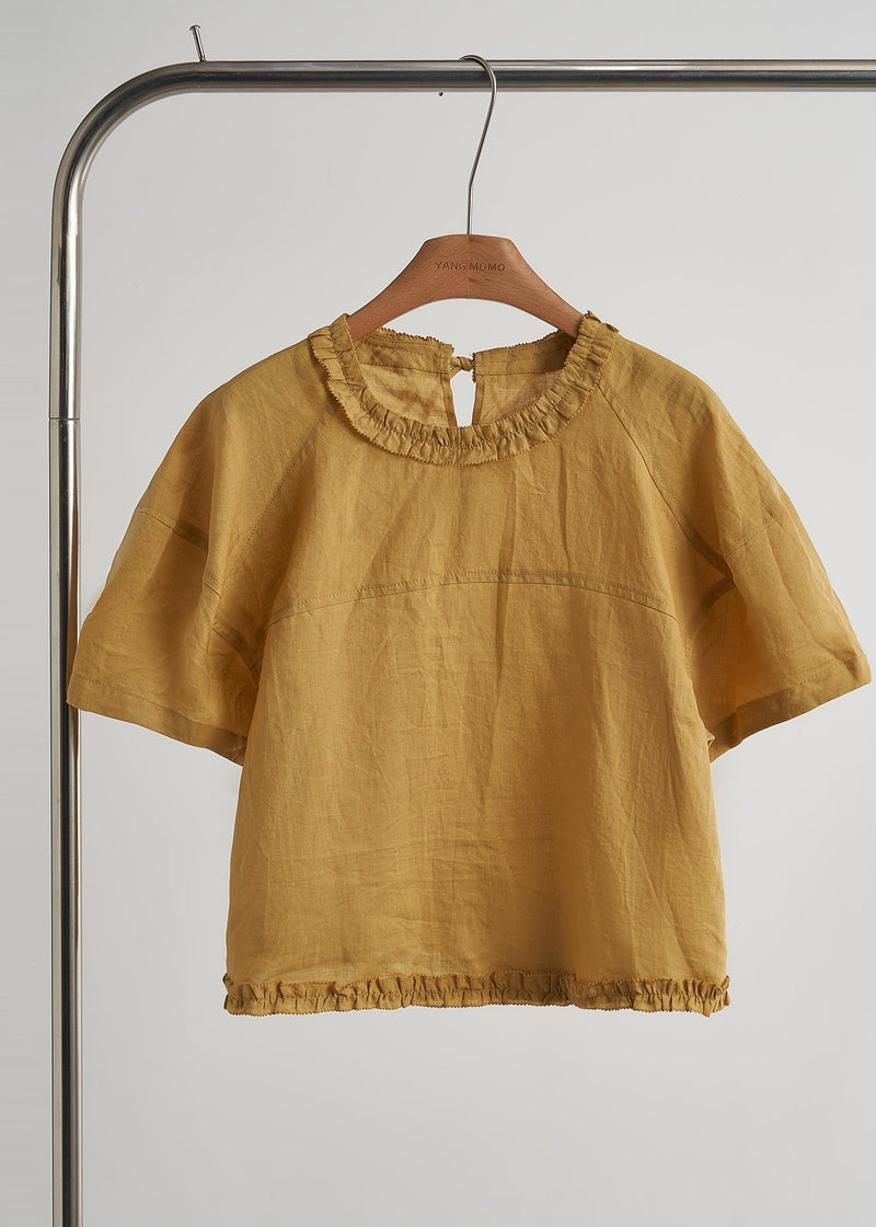 Yellow Ruffled Print Chiffoncotton Two Pieces Set Summer