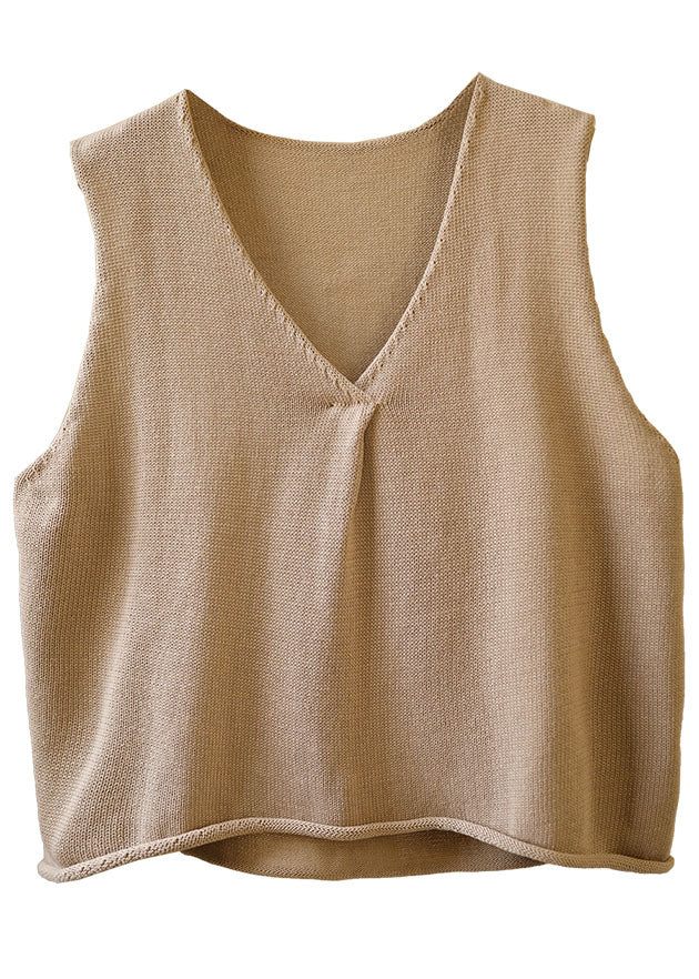 Beige Loose V Neck Fall Sleeveless Waistcoat