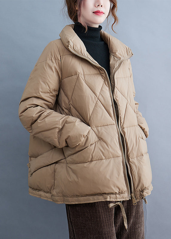Khaki Pockets Patchwork Fine Cotton Filled Coat Winter