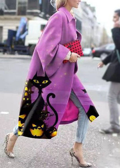 Street Rose Peter Pan Collar Print Patchwork Fall Long Sleeve Coat