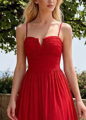 Red Exra Large Hem Side Open Cotton Cami Dress Summer
