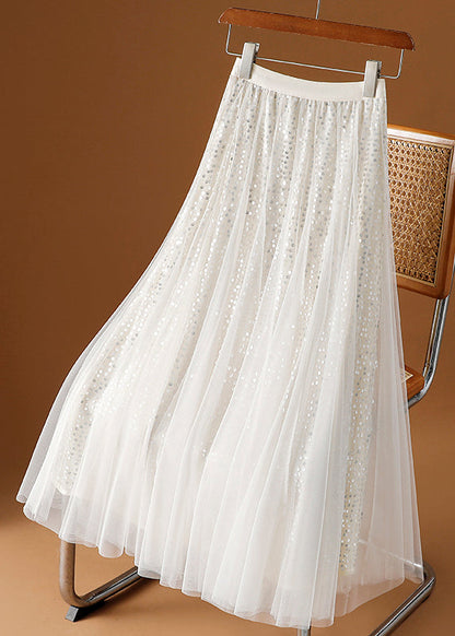 Loose Coffee Sequins Elastic Waist Tulle Skirt Spring