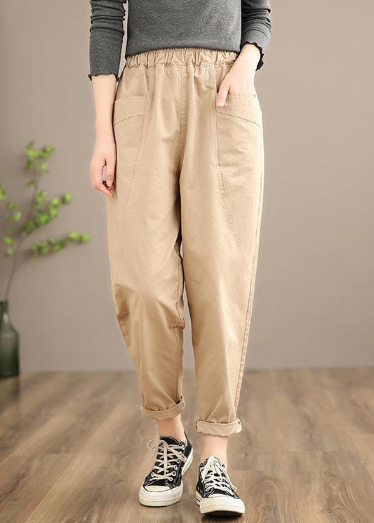 Simple Khaki Trousers Slim Spring Elastic Waist Wardrobes Pant
