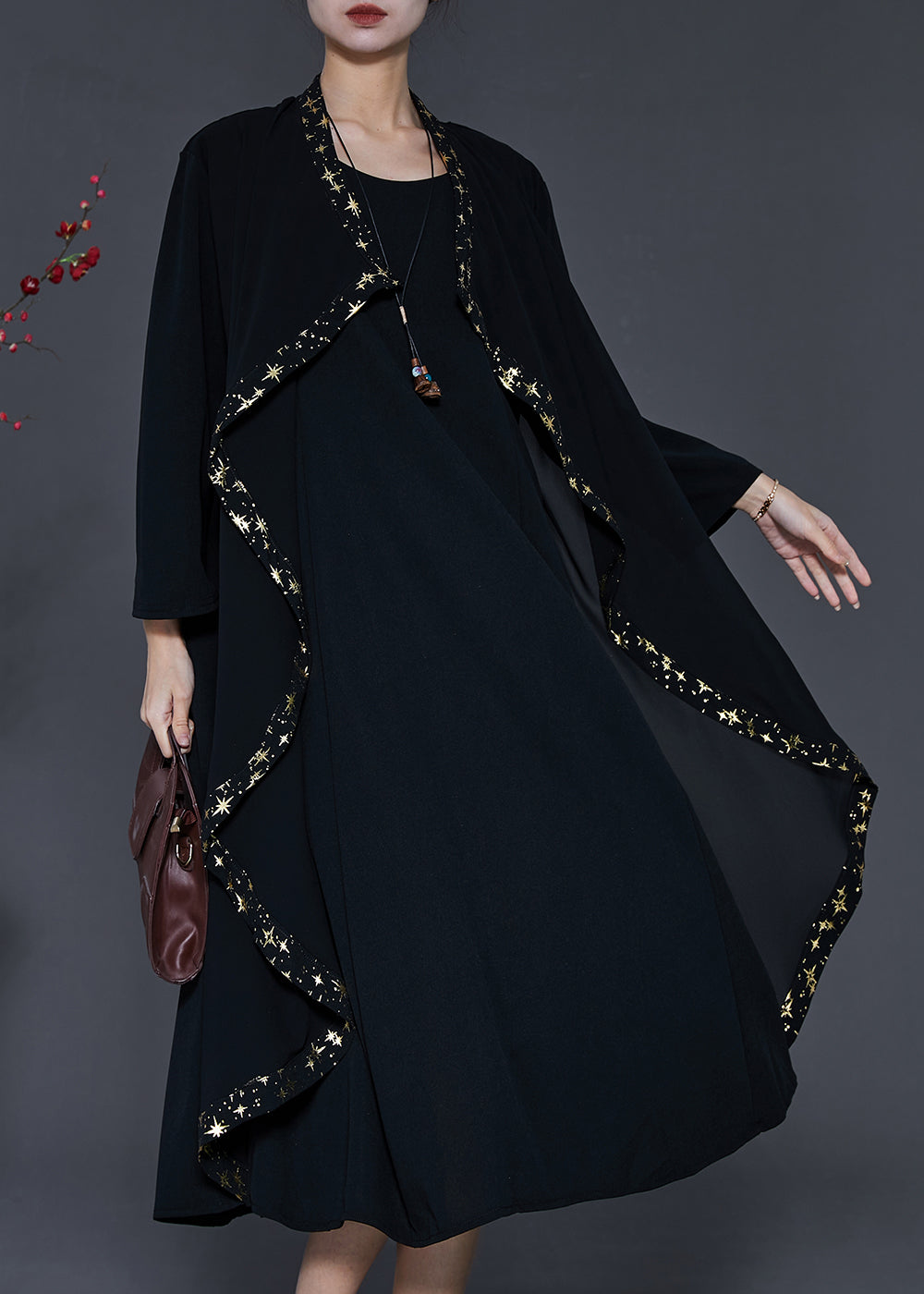 Black Ruffled Patchwork Chiffon Maxi Dresses Spring