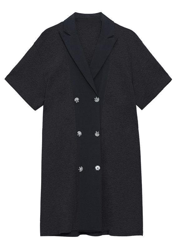 Style Black Button Patchwork Summer Short Sleeve Dress