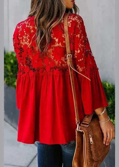 Red Lace Patchwork Top Fall