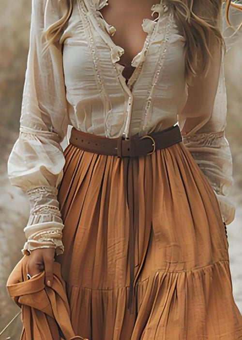 V Neck Wrinkled Patchwork Cotton Long Dresses Summer