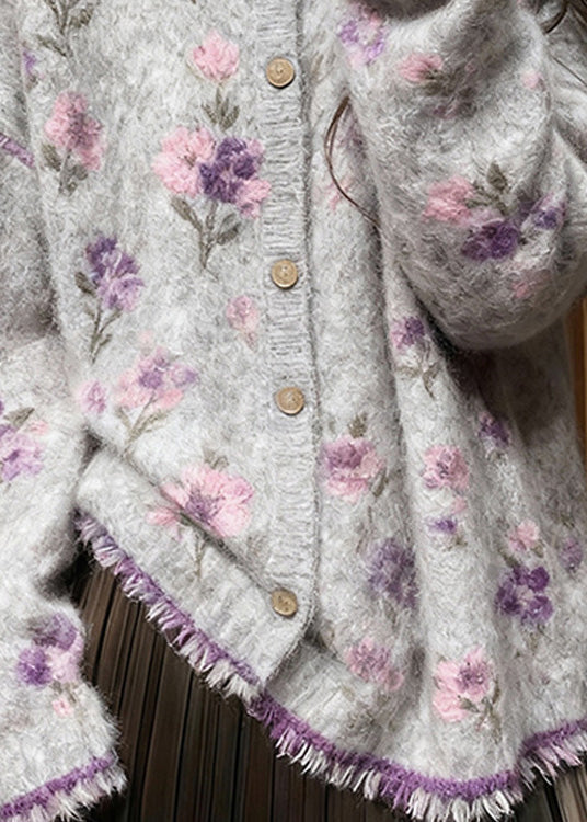 Fitted Grey O Neck Tassel Button Knit Cardigans Spring