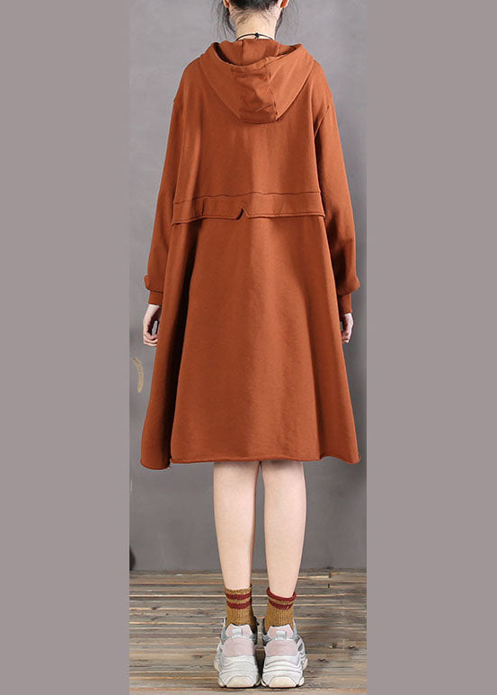 Art Caramel Asymmetrical Pockets Cotton Sweatshirts Dress Spring