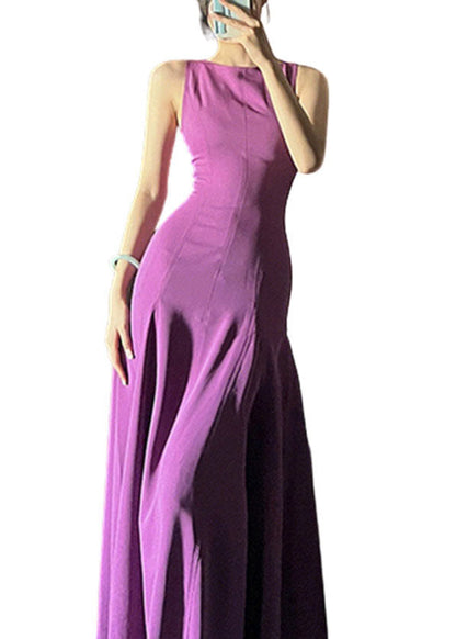 Novelty Purple O-neck Patchwork Flattering Vacation Long Dresses Summer