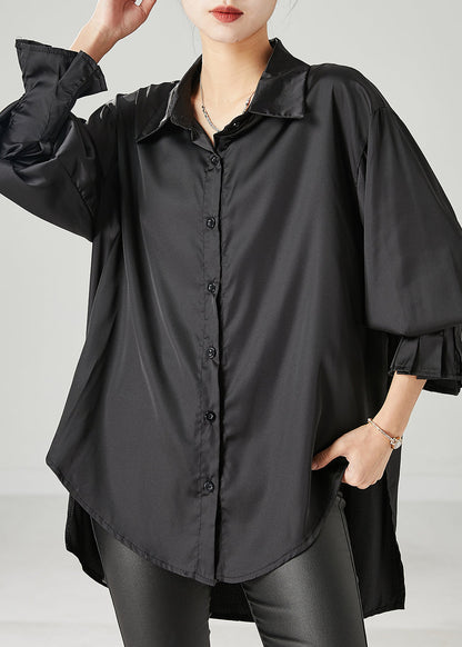 Black Oversized Draping Chiffon Blouses Spring