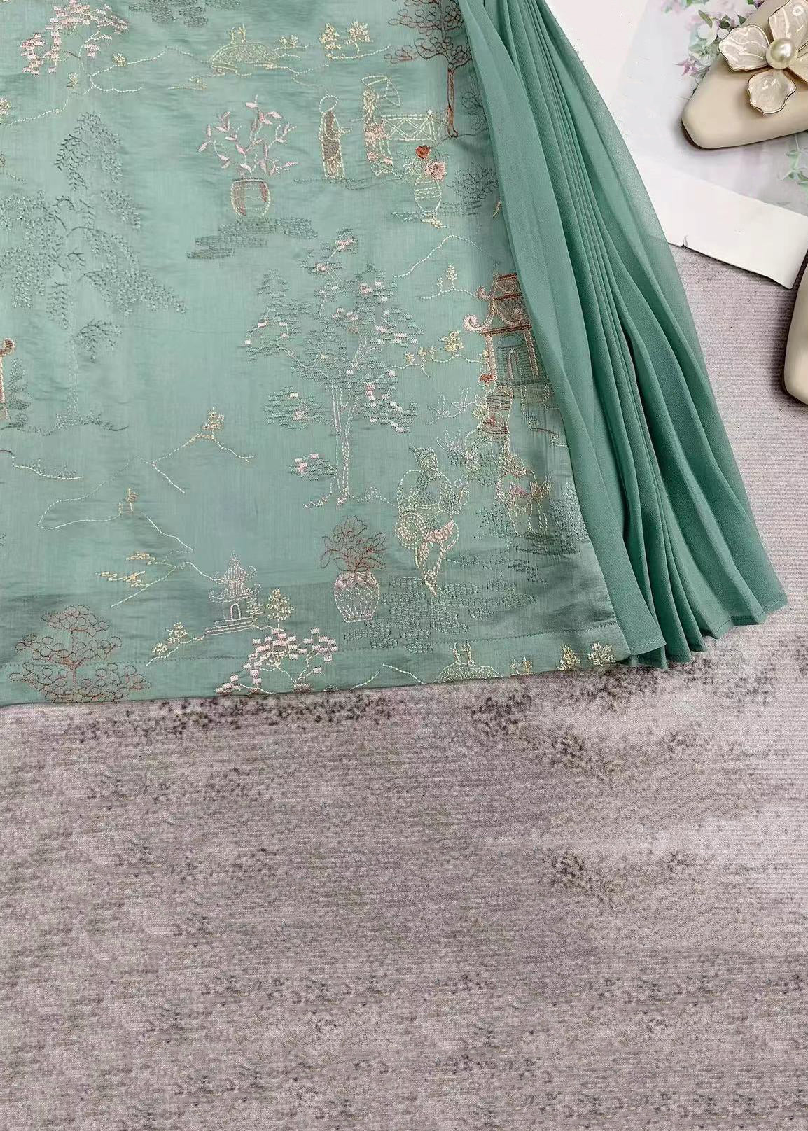 New Green Embroidered Tops and Shorts Cotton Sets 2 Pieces Sleeveless