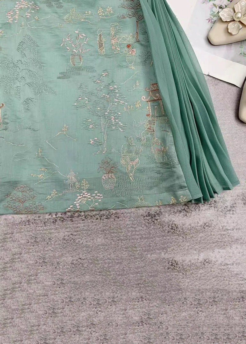 New Green Embroidered Tops and Shorts Cotton Sets 2 Pieces Sleeveless