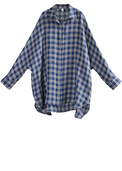 Black Plaid Batwing Sleeve Linen Top Summer