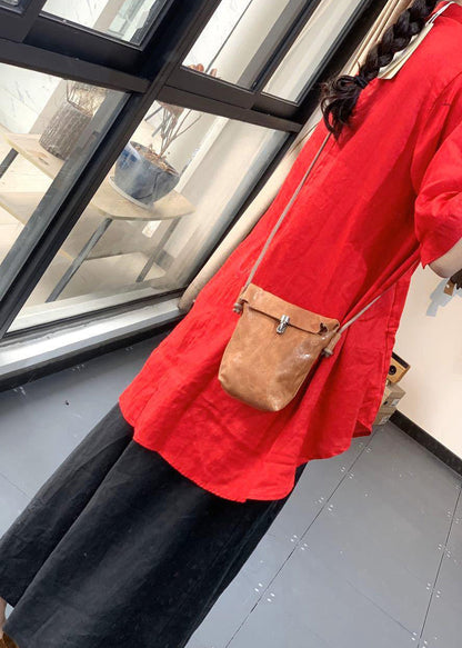 Red Chinese Button Low High Design Linen Shirt Tops Summer