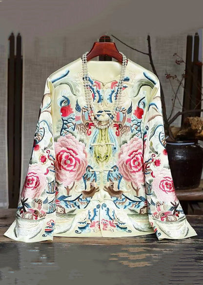 New Black Print Chinese Button Silk Coats Spring