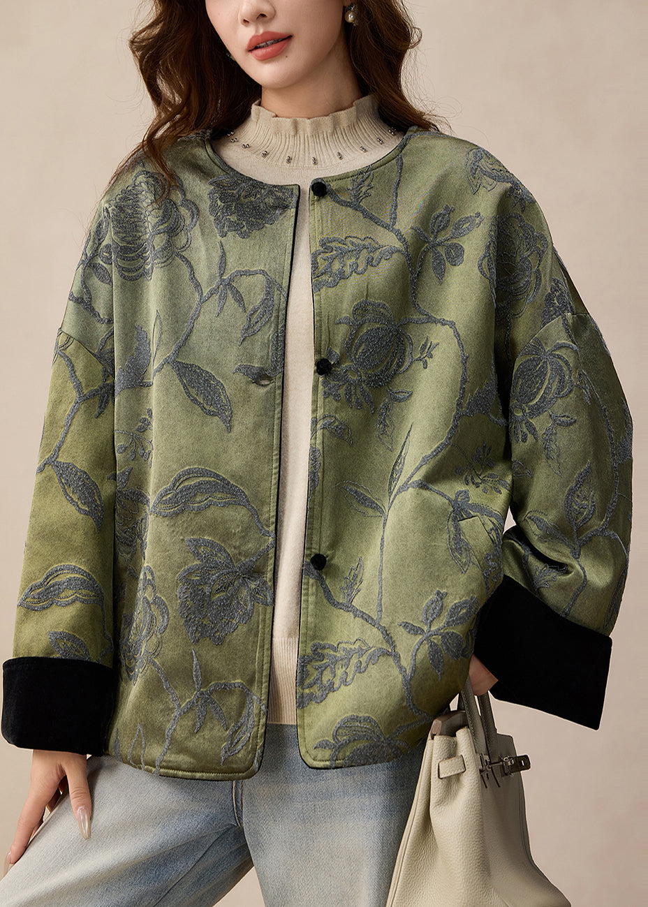 Green Jacquard Wear on Both Sides Silk Jackets Spring