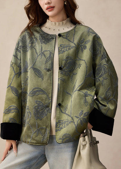 Green Jacquard Wear on Both Sides Silk Jackets Spring