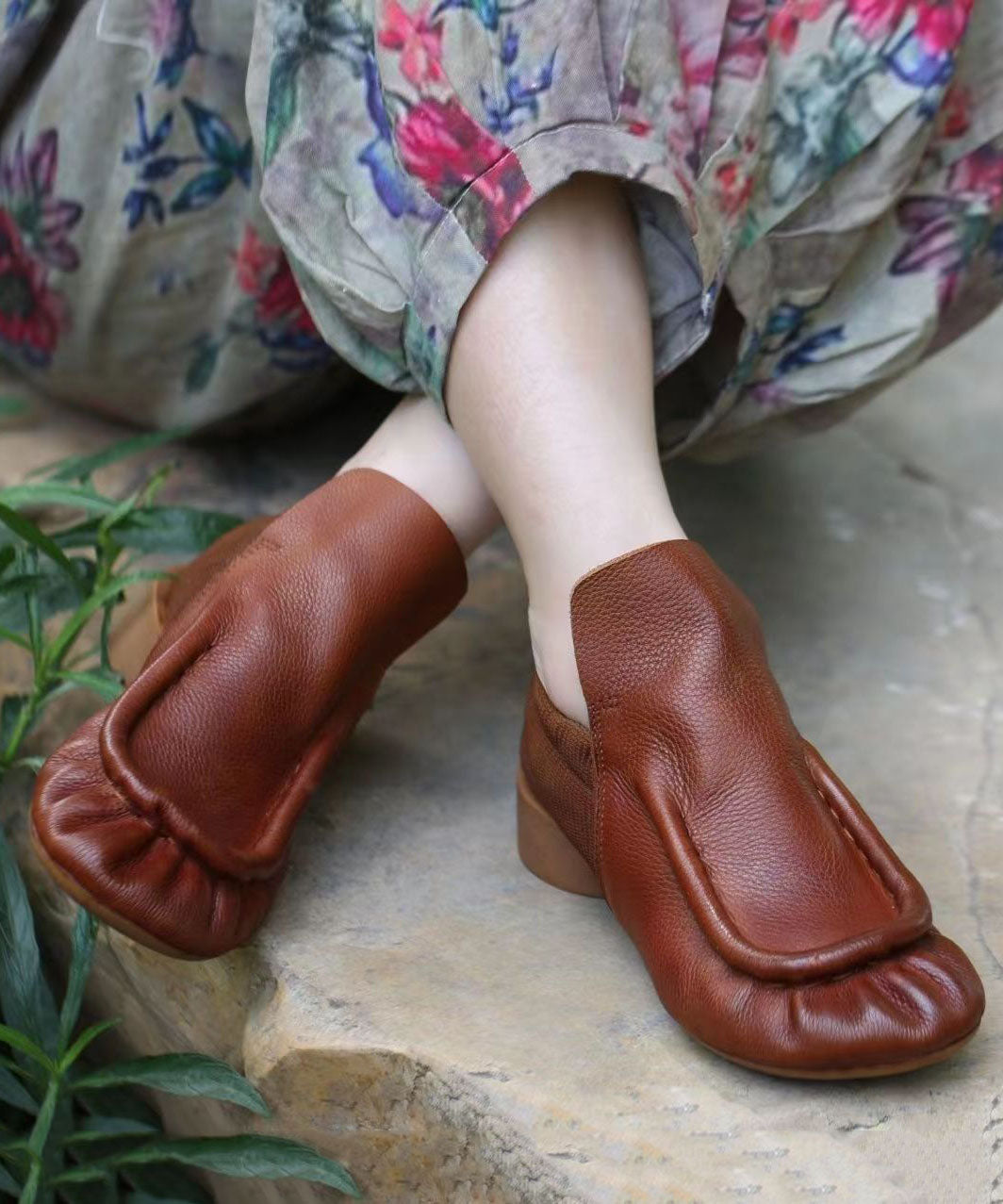 Coffee Chunky Cowhide Leather Splicing