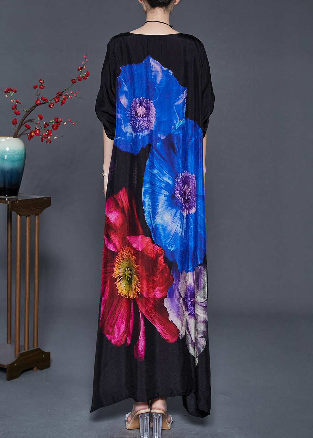 Blue Silk Holiday Dress Oversized Spring