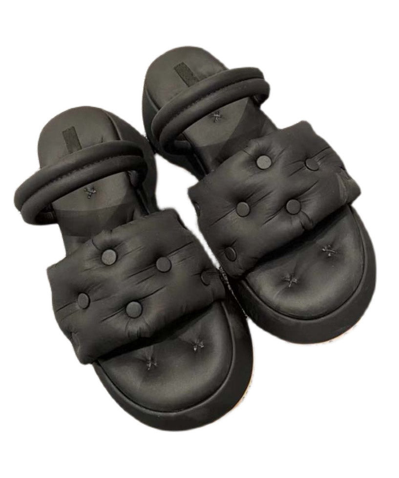 Grey Sandals Rivet Splicing Platform Slide Sandals