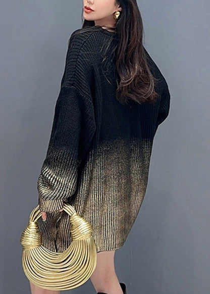 Gradient Color V Neck Cozy Cotton Knit Sweaters Long Sleeve