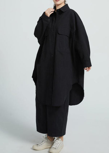 Big Pockets Cotton Spring Wardrobes Sewing Black Shirt Dress