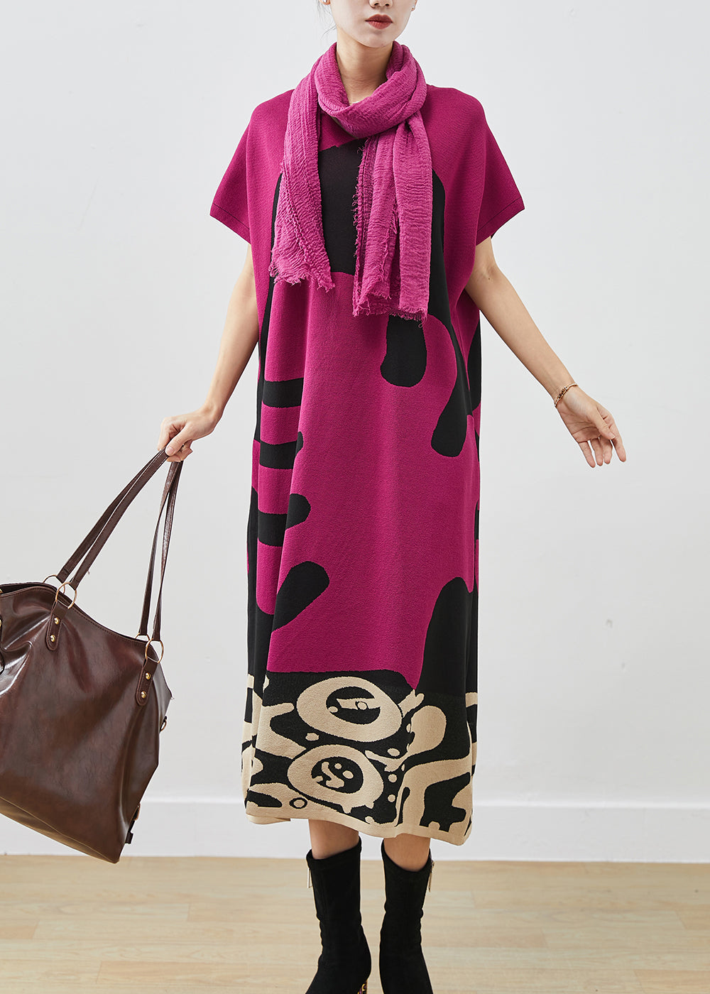 Rose V Neck Print Cotton Maxi Dress Short Sleeve