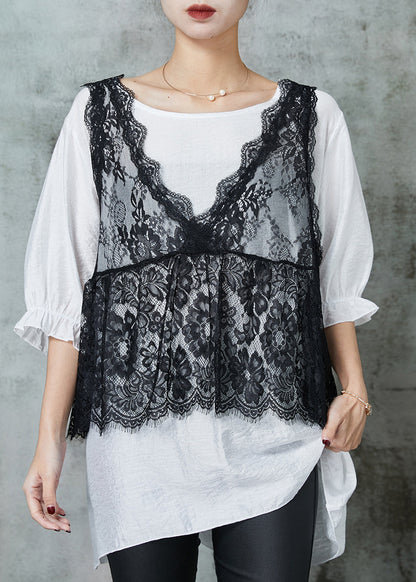 Organic White Oversized Lace Vest and Tanks Two Pieces Set Summer