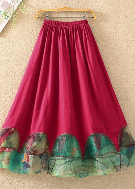 Black Print Patchwork Elastic Waist Skirt Summer