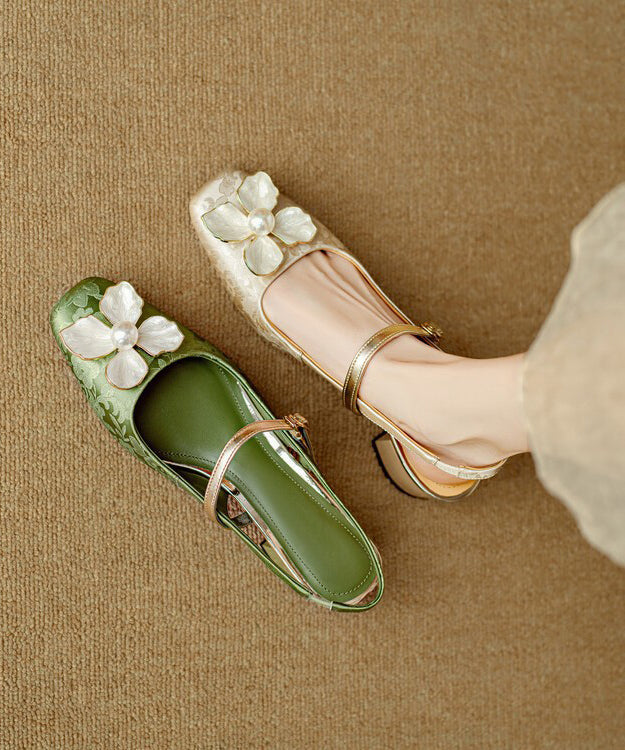 Green Chunky Faux Leather New Chinese Style Sandals