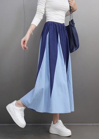 Modern Blue High Waist Patchwork a Line Skirt Spring