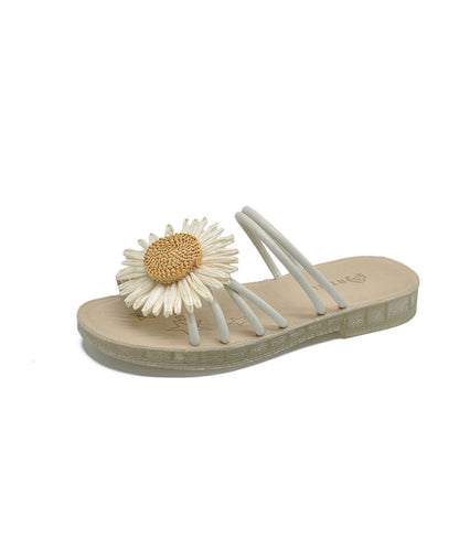 Beige Faux Leather Splicing Slide Sandals