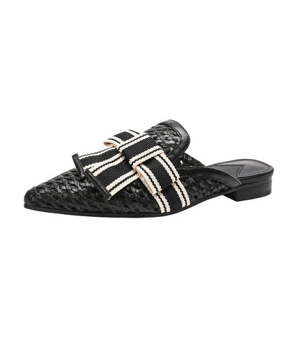 Black Bow Splicing Slide Sandals Pointed Toe