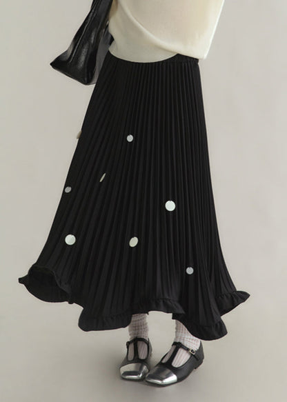 Black Ruffled Sequins Dot Maxi Skirts Spring