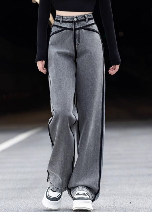 Grey Pockets High Waist Warm Fleece Pants Spring