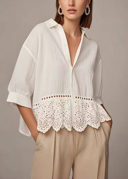 Boutique White Hollow Out Cotton Shirt Top Summer