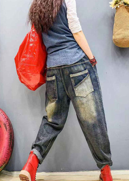 Blue Patch Applique Denim Harem Pants