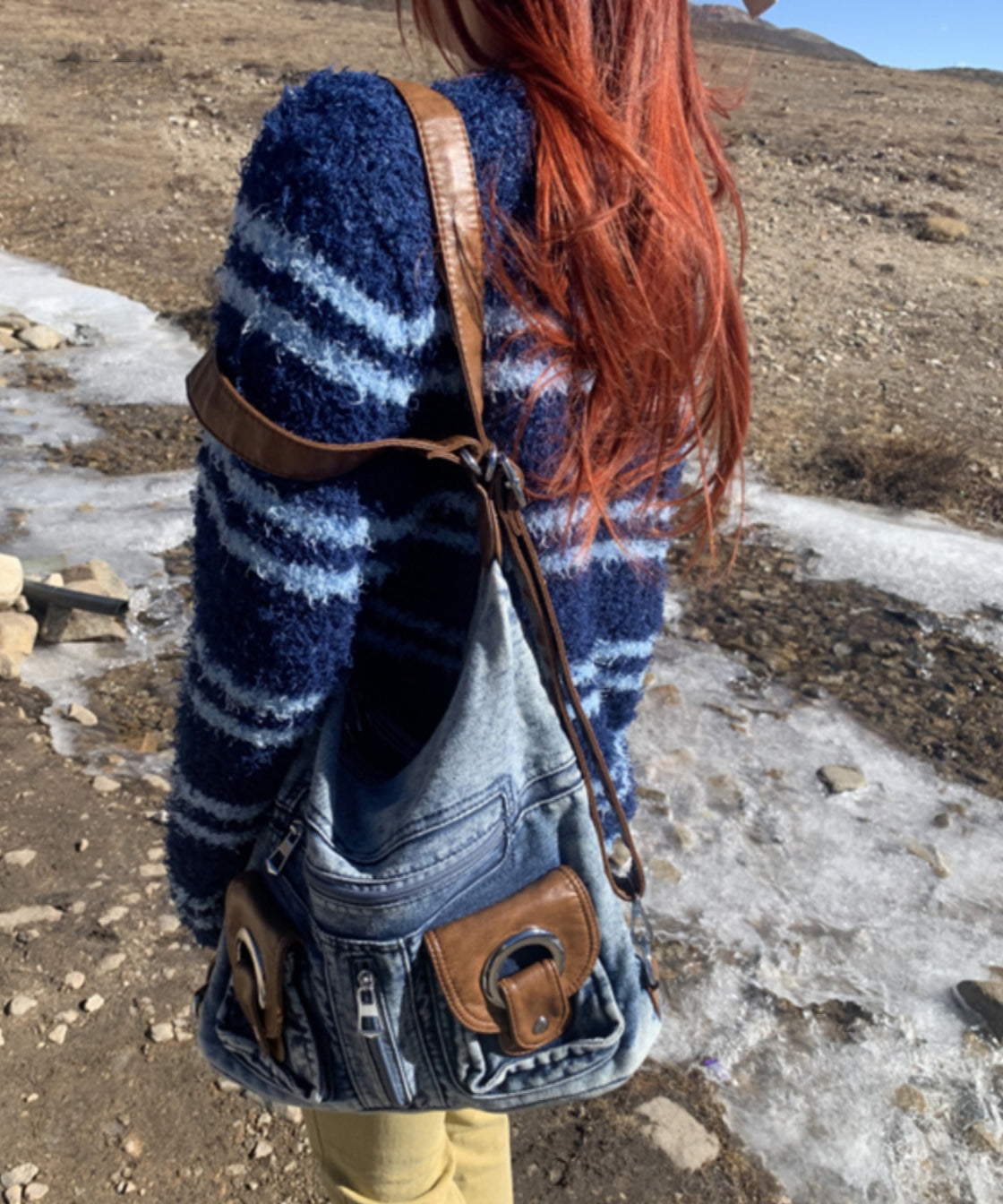 Versatile Blue Large Capacity Denim Satchel Bag Handbag