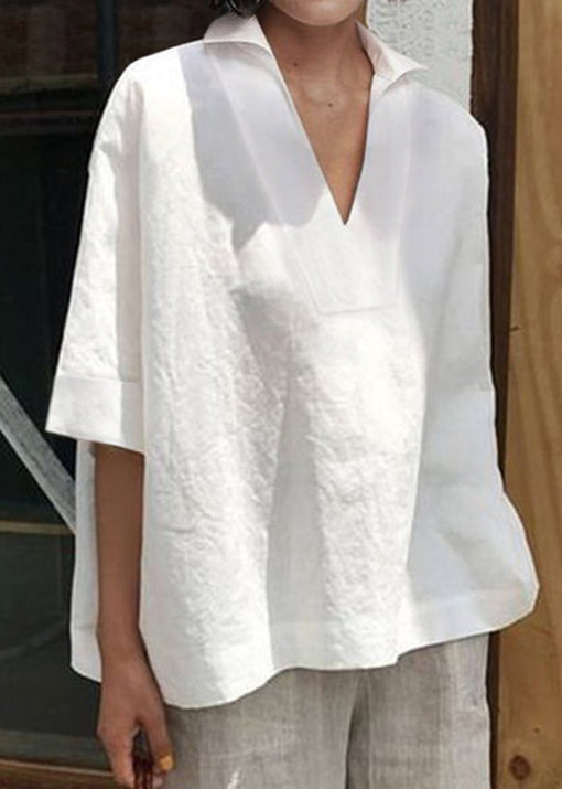 Pink V Neck Cotton Shirt Summer
