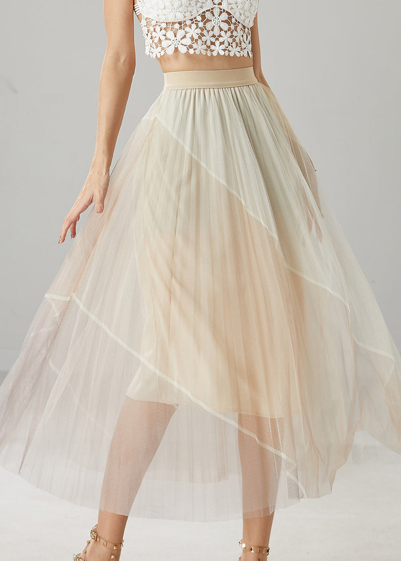 Apricot High Waist Patchwork Tulle Skirts Summer