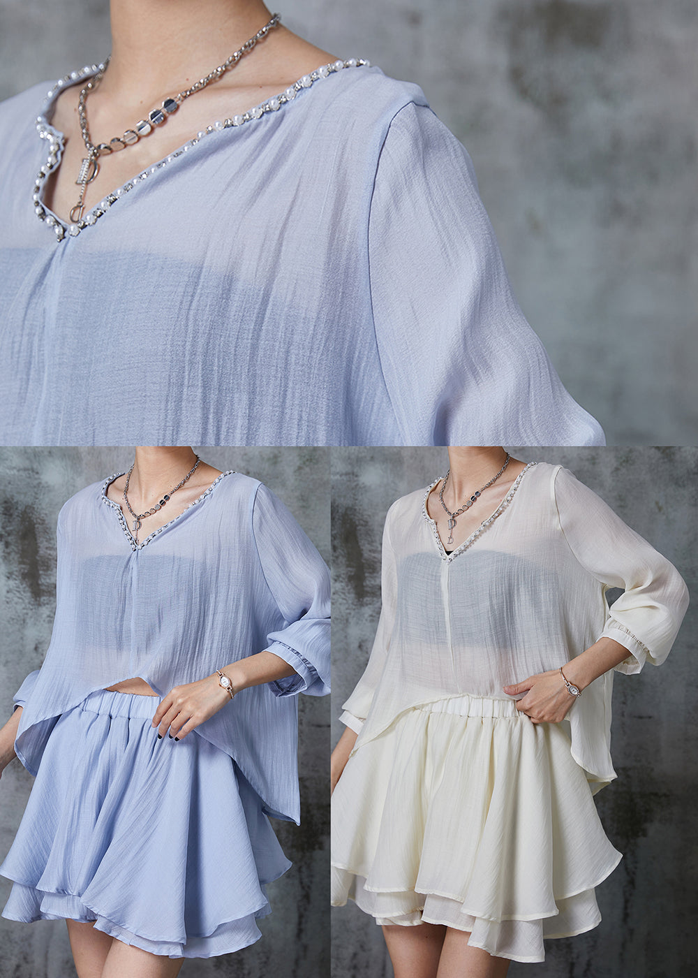 Diy Blue Low High Design Cotton Two Pieces Set Summer