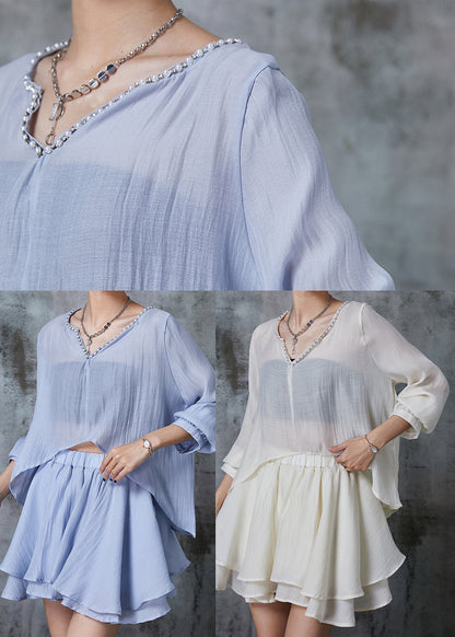 Diy Blue Low High Design Cotton Two Pieces Set Summer