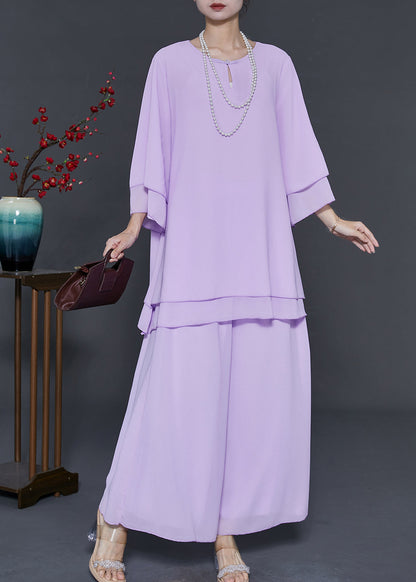 Purple Oversized Draping Chiffon Two Pieces Set Summer