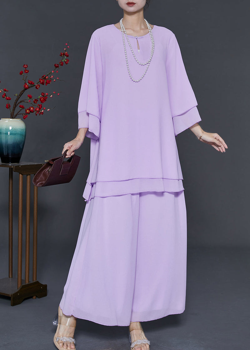 Purple Oversized Draping Chiffon Two Pieces Set Summer
